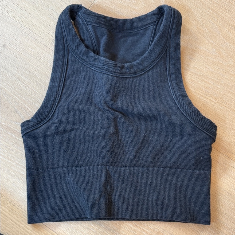 ALO Yoga Black Ribbed High-Neck Sports Bra